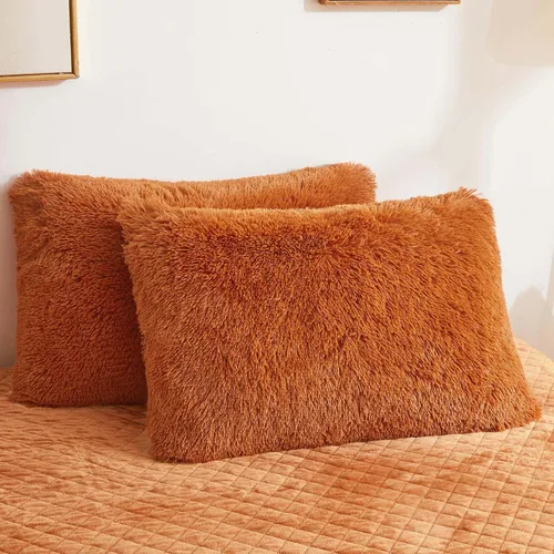Vista 16 de LIFEREVO Paquete de 2 fundas de almohada de piel sintética, serie de lujo decorativa para el hogar de felpa peluda, funda de almohada peluda súper