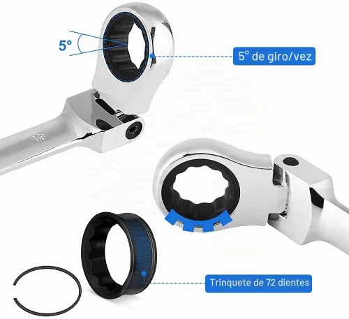 Vista 8 de Llave de trinquete métrica flexible de 12 piezas, 0.315-0.748 in 72 dientes de acero al cromo vanadio con organizador