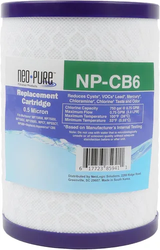 Vista 2 de Cartucho de repuesto CB6 compatible por Neo-Pure (paquete de 3) Filtración de alta eficiencia para agua limpia Compatible con sistemas CB6