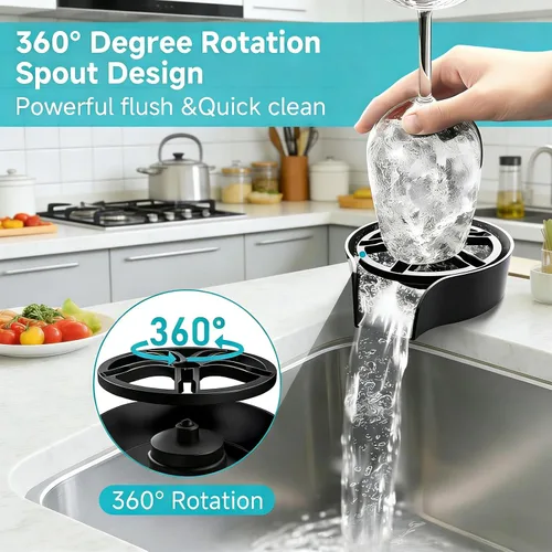 Vista 2 de Enjuagadora de vidrio para fregadero de cocina, accesorio para fregadero, enjuague de tazas para fregadero de alta presión con rociador extraíble