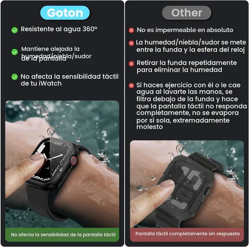 Vista 2 de Goton - Funda impermeable 3 en 1 para protector de pantalla de Apple Watch Negro