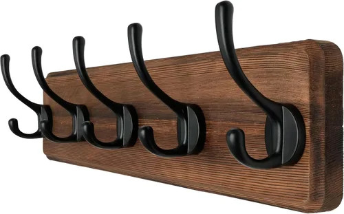 Vista 45 de Dseap Perchero de Pared: Moderno, Patentado, Resistente, 17.4" de Largo, Riel Colgador de Madera con 5 Ganchos Dobles para Abrigos de Invierno, Negro