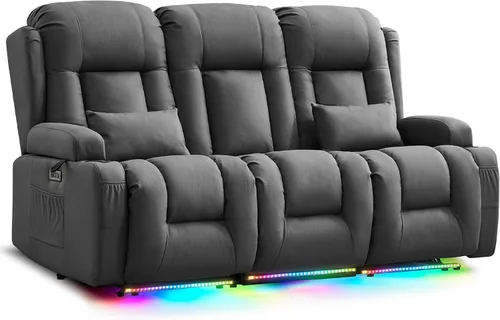 Vista 19 de URRED Sofá reclinable Power Loveseat con masaje y calor, gris ceniza