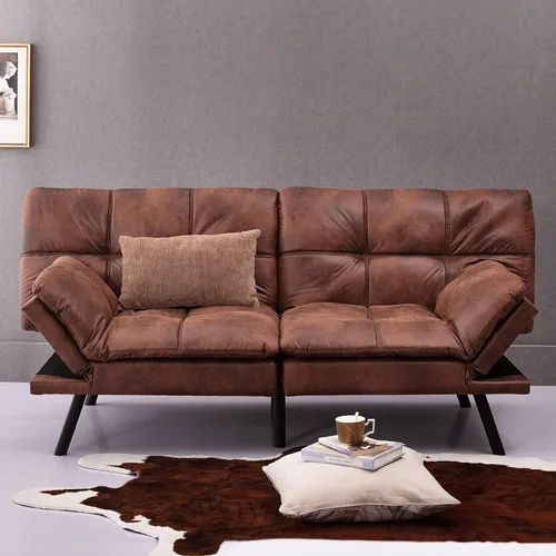 Vista 11 de Sofá cama futón, sofá cama convertible de espuma viscoelástica, moderno sofá cama plegable para espacio de vida pequeño y compacto (negro + PU#)