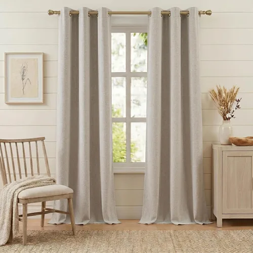 Vista 24 de Anpark Cortinas 100% opacas para dormitorio, cortina opaca de lino estilo granja de 84 pulgadas de largo, juego de 2 paneles, cortinas de ventana