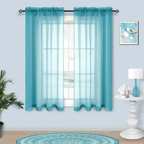 Vista 31 de Cortinas traslúcidas negras de 45 pulgadas de largo para ventanas de baño, juego de 2 paneles, cortinas de media ventana para cocina y dormitorio