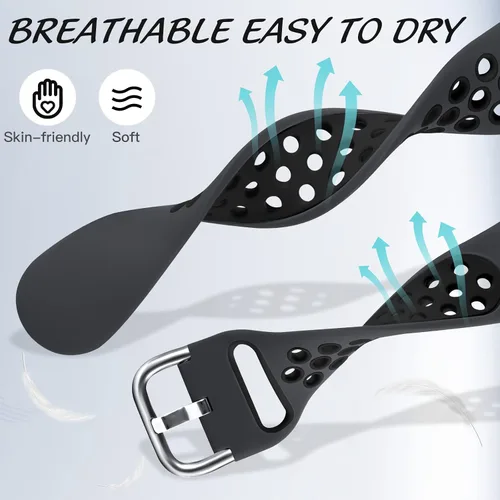Vista 3 de Maledan Compatible con Correas Fitbit Charge 5/Correas Fitbit Charge 6 para Hombres Mujeres, Correa Deportiva de Silicona para Muñeca para Negro