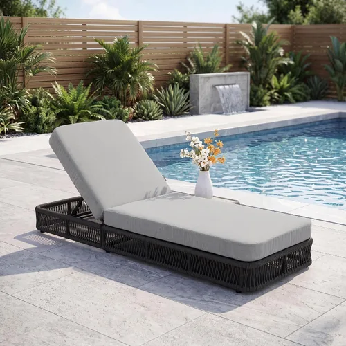 Vista 35 de Sillón tumbona para exteriores, respaldo ajustable de 5 posiciones y sillón Café/Beige