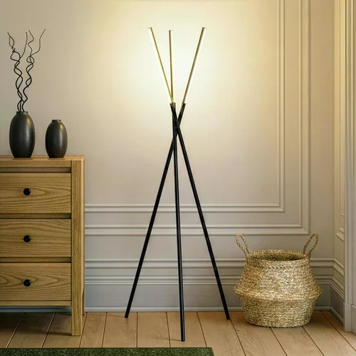 Vista 2 de Brightech Stix - Lámpara de pie LED con trípode para sala de estar, lámpara de pie moderna regulable, con 3 luces para dormitorio, iluminación Negro