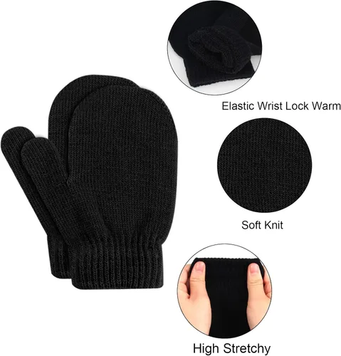 Vista 3 de ONESING 5 pares de guantes negros para bebés guantes cálidos para recién nacidos guantes de invierno para bebés y niñas