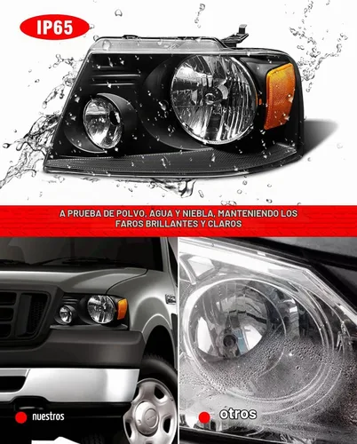 Vista 6 de para faros delanteros halógenos Ford F150 2004-2008 con Carcasa A-Negro Reflector ámbar Lente Transparente