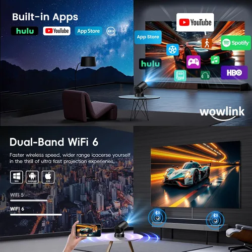 Vista 3 de [Aplicación incorporada y actualizada 2026] Mini proyector con WiFi 6 y Bluetooth 5.4 Negro