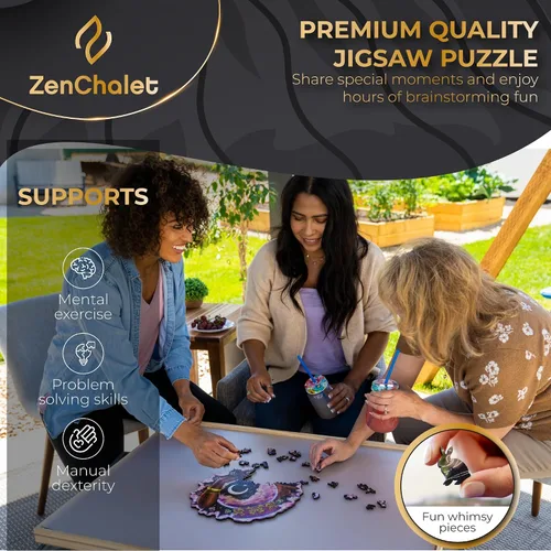 Vista 5 de ZenChalet Rompecabezas de madera de astrología para adultos, rompecabezas de madera con signos del zodiaco de bola de cristal, rompecabezas de arte