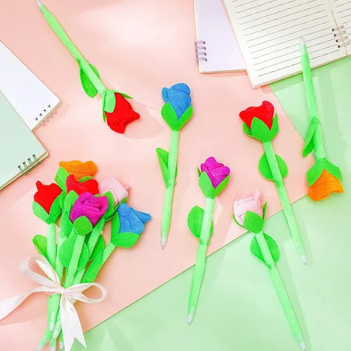 Vista 3 de Teling Bolígrafos rellenos para el día de la madre, bolígrafos de ramo de rosas de felpa fiables, regalos de flores de rosas surtidas, para madres