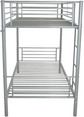 Vista 4 de Marco de cama de metal con plataforma de doble capa, soporte de cama con escalera, valla - gris