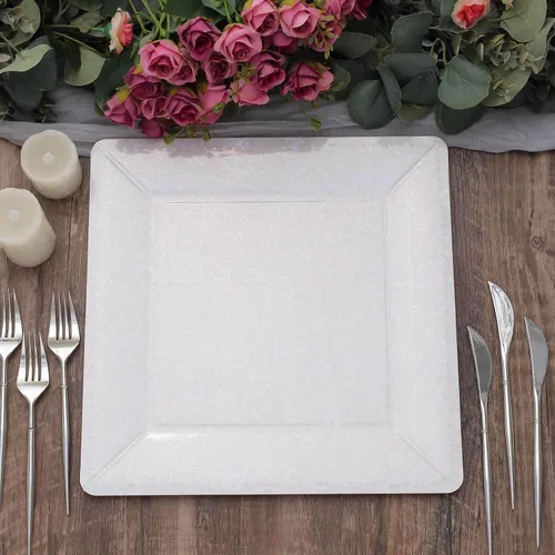 Vista 14 de Efavormart - Paquete de 10 bandejas cuadradas de 13 pulgadas, 1100 GSM, de cuero extra rígido con textura de cartón, platos para bodas de otoño