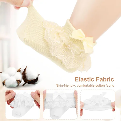 Vista 2 de BQUBO Baby Girls Socks Eyelet Ruffle Lace Sock Baby Socks NewbornInfantToddlers Frilly Summer Thin Dress Sock