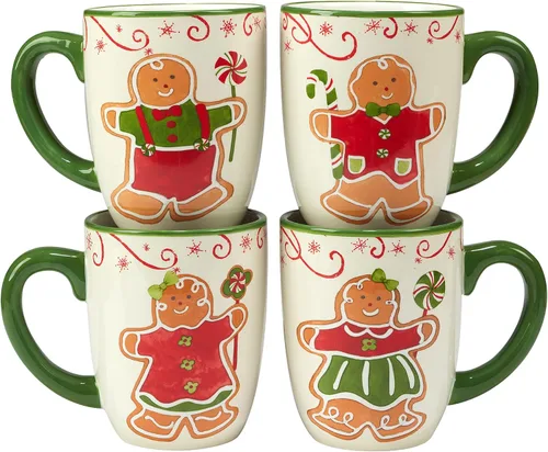 Vista 2 de Certified International Holiday Magic - Tazas de jengibre de 16 onzas, juego de 4