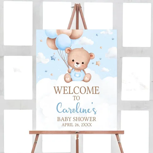 Vista 16 de Letrero de bienvenida de elefante editable para baby shower, letrero floral azul para baby shower, letrero con nombre personalizado para niño o niña