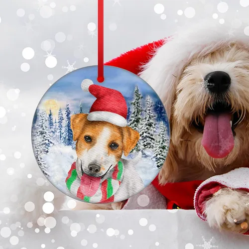 Vista 3 de Jack Russell Terrier - Adorno de Navidad para perro, adorno de Navidad para árbol de Navidad, adorno colgante para cachorro, adorno de cerámica