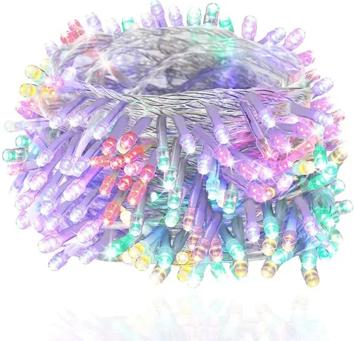 Vista 8 de Guirnalda de luces para exteriores de 33 pies, 100 luces LED con controlador de modos de memoria, luces de Navidad extensibles para bodas, Navidad