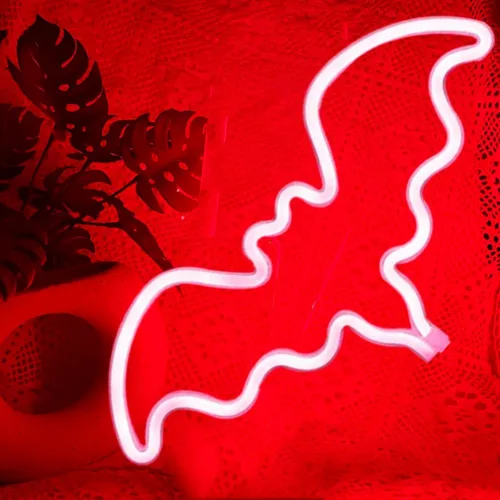 Vista 2 de Letreros de neón de murciélago para dormitorio, mesita de noche, decoración de pared, decoración de Halloween, luces LED de noche, adornos de mesa