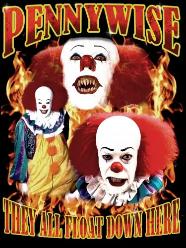 Vista 2 de 1990s IT Pennywise Flames - Camiseta negra con cuello redondo para hombre
