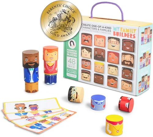 Vista 10 de Juego de amigos magnéticos multirraciales de 16 piezas, bloques de construcción de diversidad de madera para niños, muñecas multiculturales