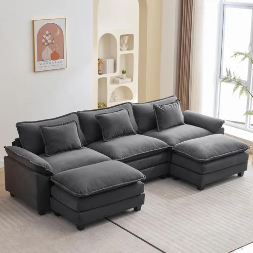 Vista 20 de Oprisen Sofá Seccional Modular, Cómodo Cloud Couch Sofá Seccional, Sofá Cama de Chenilla con Asiento Profundo con Almohadas Decorativas para Sala