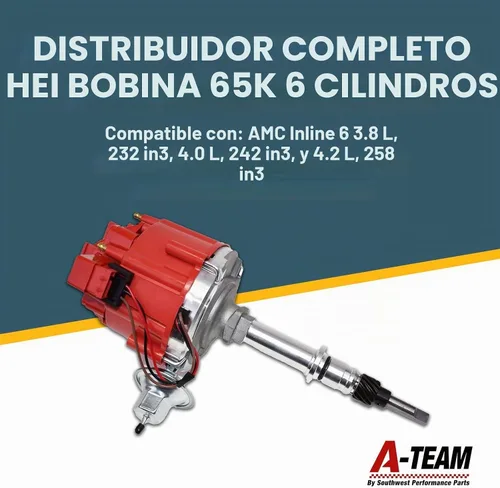 Vista 3 de A-Team Performance AMC/Jeep Straight 6 232 3.8L & 258 4.2L 65K COIL Red Cap HEI Completo Distribuidor One Wire