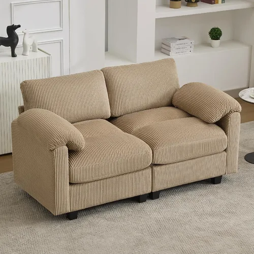 Vista 19 de Sofá modular de 61 pulgadas con otomana, asiento extra profundo para sala de estar, sofá de asiento profundo de pana con almohadas para Beige