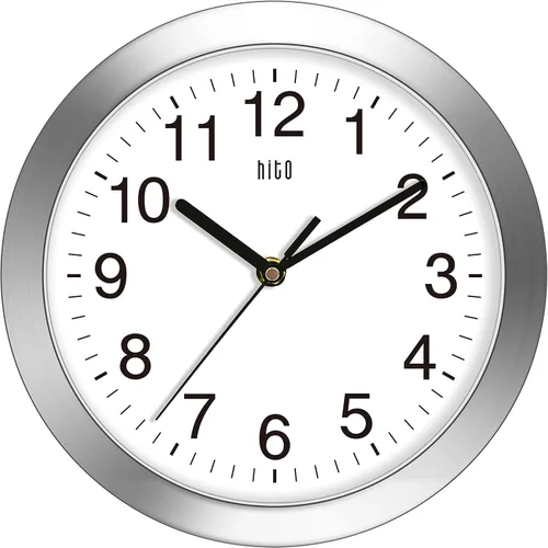 Vista 24 de HITO Reloj de pared silencioso de 10 pulgadas, funciona con pilas, sin tictac, cubierta de vidrio, marco de aluminio plateado, para decoración