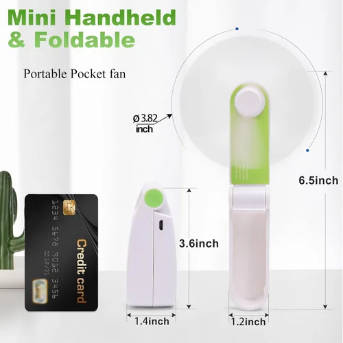 Vista 4 de Ventilador de mano personal, mini ventilador de bolsillo portátil, pequeño y ligero recargable por USB para deportes en casa, viajes al aire libre