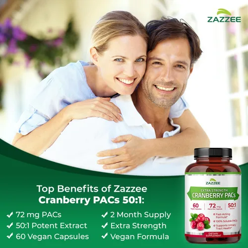 Vista 3 de Zazzee - Ácidos Alfa-Cianoacrílicos de Arándano, 72 mg de PACs por cápsula, 2X de fuerza, 100% soluble, 60 cápsulas veganas, extracto 50:1, 18,200