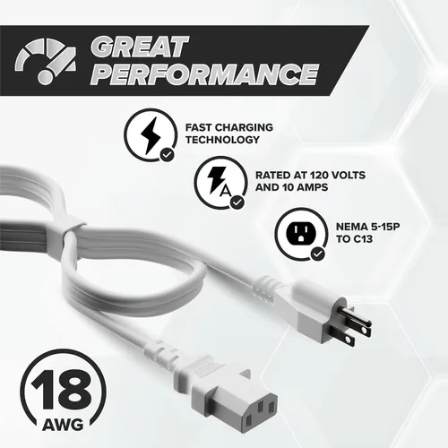 Vista 4 de Cable de alimentación de CA de 3 clavijas para computadora, médico, servidor y escritorio, cable de alimentación de tres clavijas de 15 pies, cable