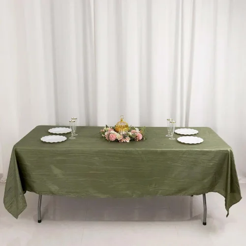 Vista 22 de Tableclothsfactory Mantel rectangular de tafetán arrugado de acordeón azul polvoriento, de 60 x 102 pulgadas, perfecto para ceremonias de boda