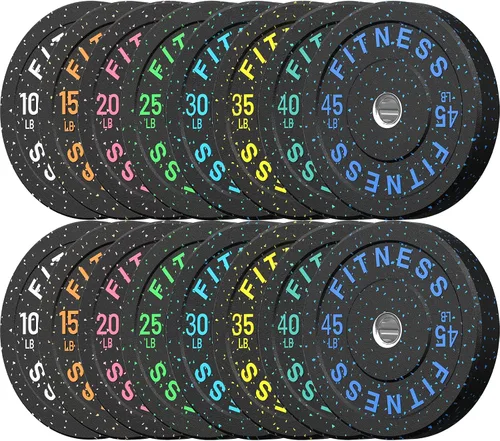 Vista 21 de HANDBODE 2-Inch High-Bounce Bumper Plates, Olympic Weight Set, 10-650 lb