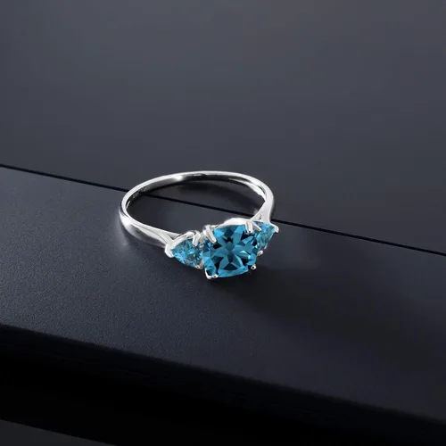 Vista 4 de Gem Stone King Anillo de compromiso de oro blanco de 10 quilates con topacio azul Londres para mujer