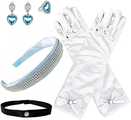 Vista 6 de Accesorios de disfraz de Cenicienta de princesa Cenicienta, diadema, gargantilla, guantes, Halloween, Navidad, fiesta, recuerdos para niñas