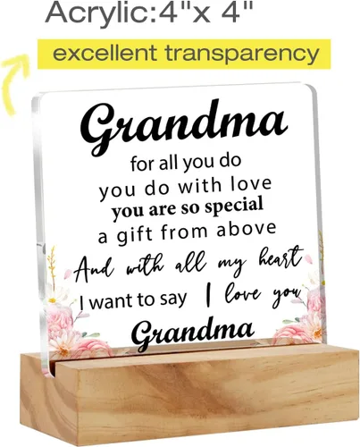 Vista 2 de Thoughtful Grandma Gift Nana Gifts - Decoración de escritorio floral con texto en inglés "I Love You Grandature", placa cuadrada de acrílico