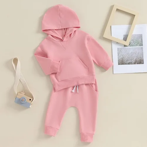 Vista 5 de Gueuusu Conjunto de sudadera con capucha y pantalones deportivos de manga larga para bebé niño y niña, para otoño e invierno