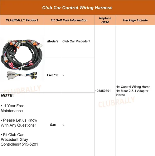 Vista 8 de CLUBRALLY Club Car Precedent - Kit de arnés de cableado con arnés adaptador Mcor 2 y 4, se adapta a Club Car Precedent-Gray Controller#1515-5201