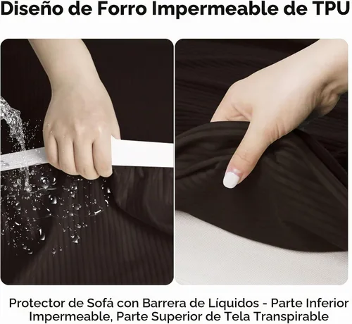 Vista 4 de Funda para sofá 100% impermeable, juego de 4 piezas, funda de sofá a rayas para sofá de 3 cojines, con parte inferior de TPU a prueba de fugas