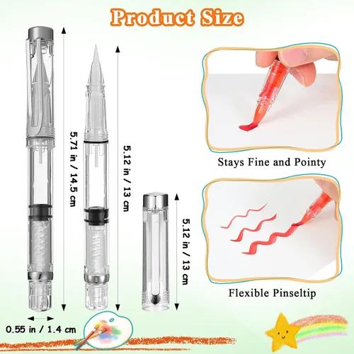 Vista 2 de NUOBESTY Juego de 5 pinceles de agua – Plumas recargables para acuarela, caligrafía, pintura, dibujo, álbum de recortes y bocetos