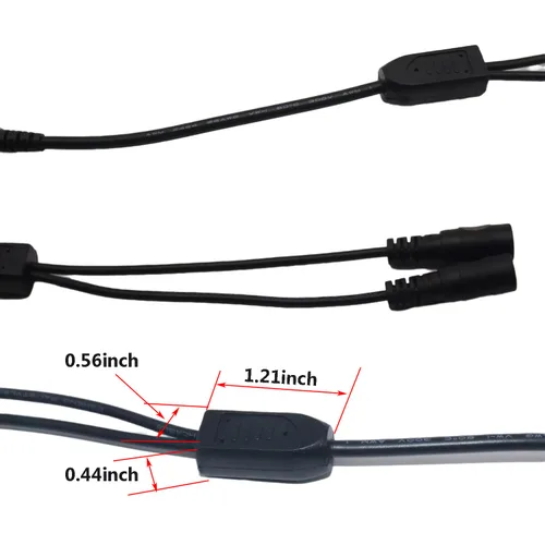 Vista 4 de Cable divisor DC Y de 2 piezas, 1 macho a 2 hembras, cable adaptador de extensión de alimentación de CC de 0.138 in x 0.053 in, para cámaras