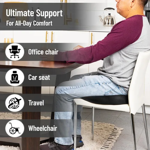 Vista 4 de Mind Reader Cojín de asiento de espuma viscoelástica con tecnología Air-Cloud, ciática, alivio del dolor de coxis y cadera, oficina, espuma