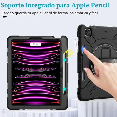 Vista 8 de Funda para iPad Pro de 12.9 2022/2021/2020/2018: Funda para iPad Pro 12.9 6ª/5ª/4ª/3ª generación con protector de pantalla, soporte para lápices