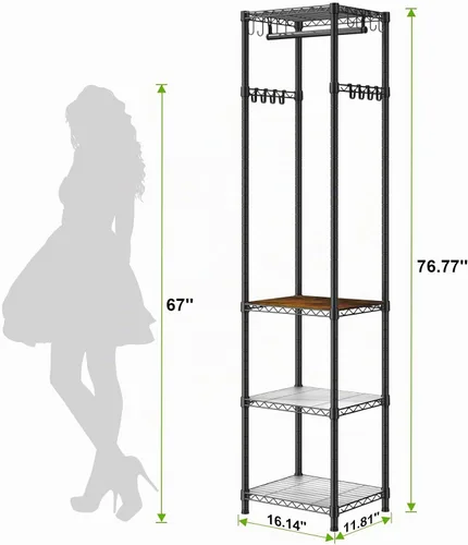 Vista 5 de R1 Perchero de Servicio Pesado para Ropa, Percheros para Ropa para Colgar Prendas, Perchero de Prendas con Estantes de Almacenamiento, Perchero