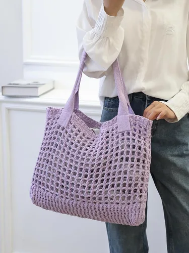 Vista 6 de ENBEI Bolsos grandes de playa para mujer, bolsos de hombro, bolso de punto, bolso de mano estético para playa de ganchillo, lindo bolso de mano
