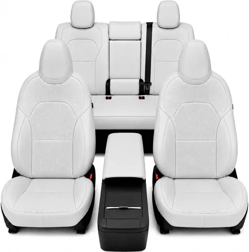 Vista 28 de Funda de asiento para Tesla Modelo Y 2020-2024, impermeable, de piel de napa totalmente envuelta (TY-rojo + negro)